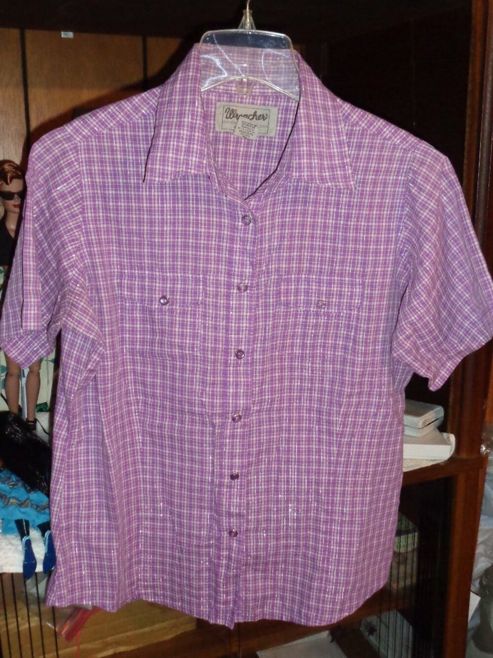 LADIES PRETTY PURPLE WRANGLER WESTERN SHIRT-MINT!SZ MEDIUM- SHORT SLEEVES